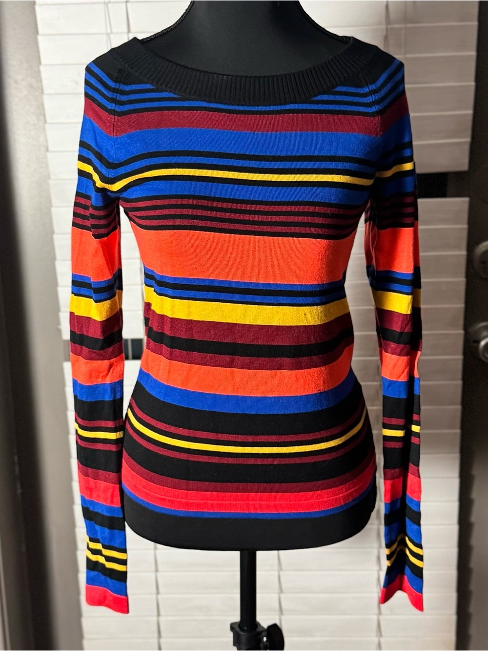 Express Vibrant Multi-Color Striped Long-Sleeve Color Block Top, NWT, Size SP